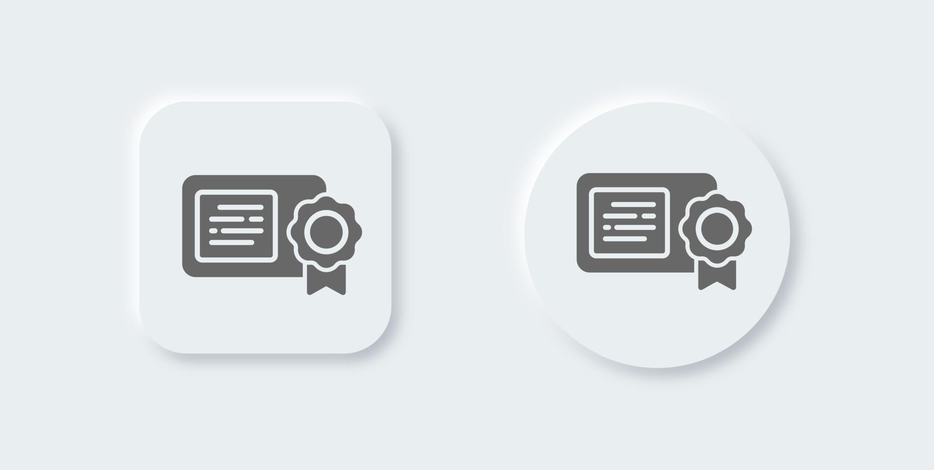 Certificate solid icon in neomorphic design style. Diploma signs vector illustration.