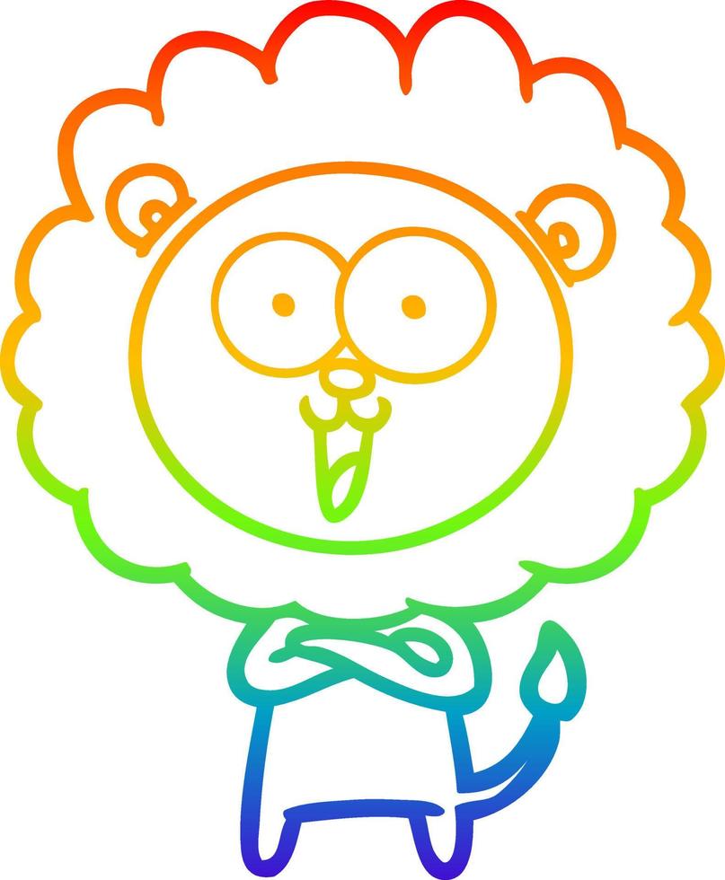 rainbow gradient line drawing happy cartoon lion vector