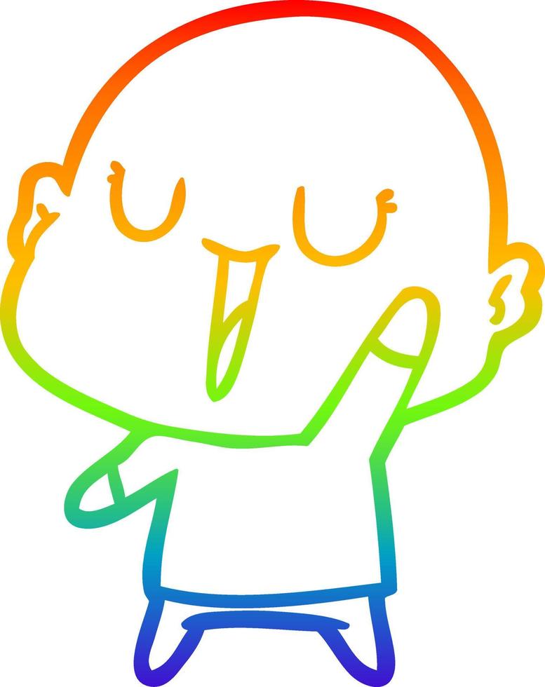 rainbow gradient line drawing happy cartoon bald man vector