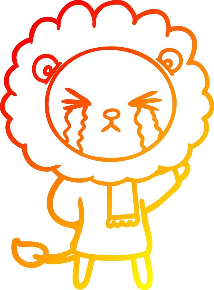 warm gradient line drawing cartoon crying lion vector