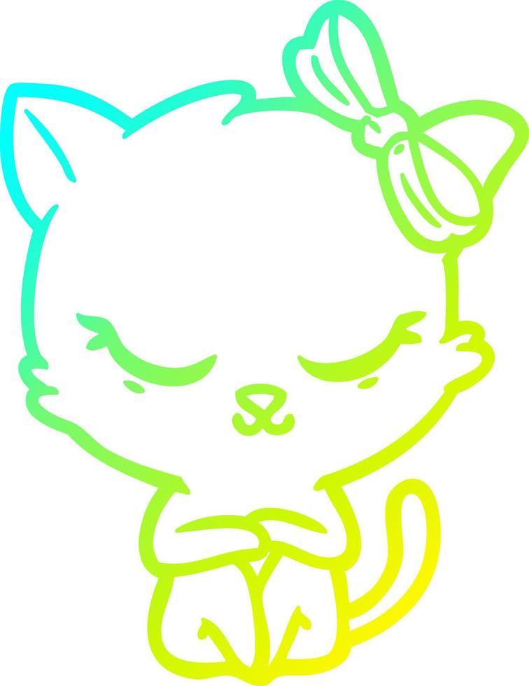 cold gradient line drawing cute cartoon cat with bow vector