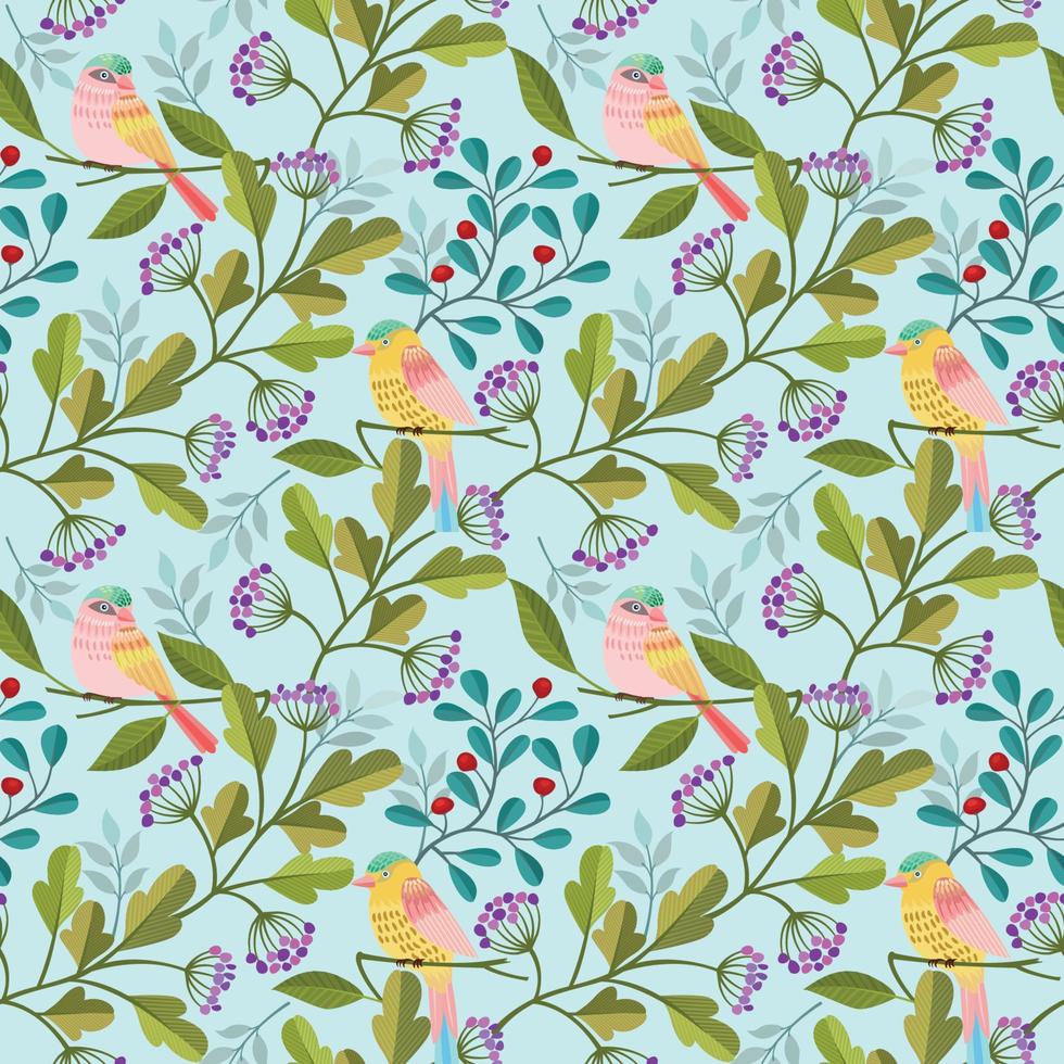 Bird and plant seamless pattern fabric textile background. vector
