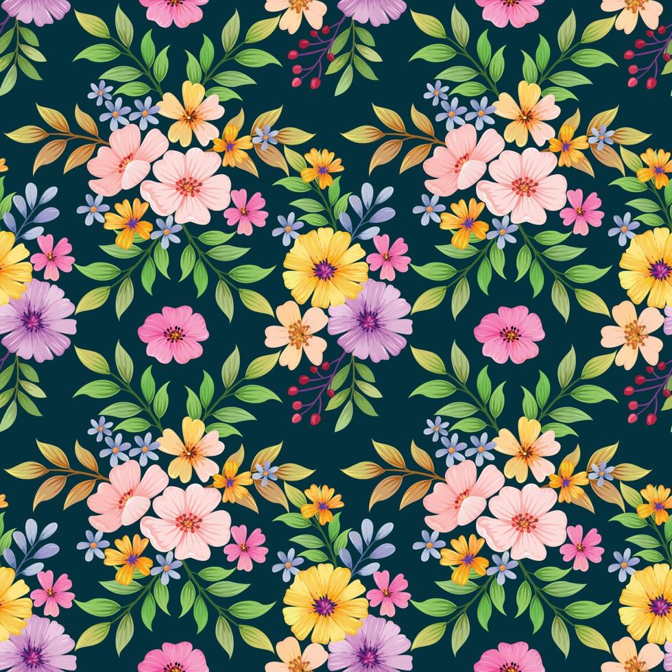 Colorful flowers seamless pattern fabric textile. vector