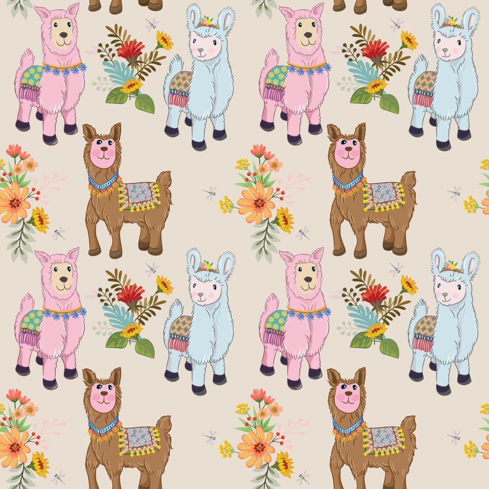 Cute alpaca seamless pattern. vector
