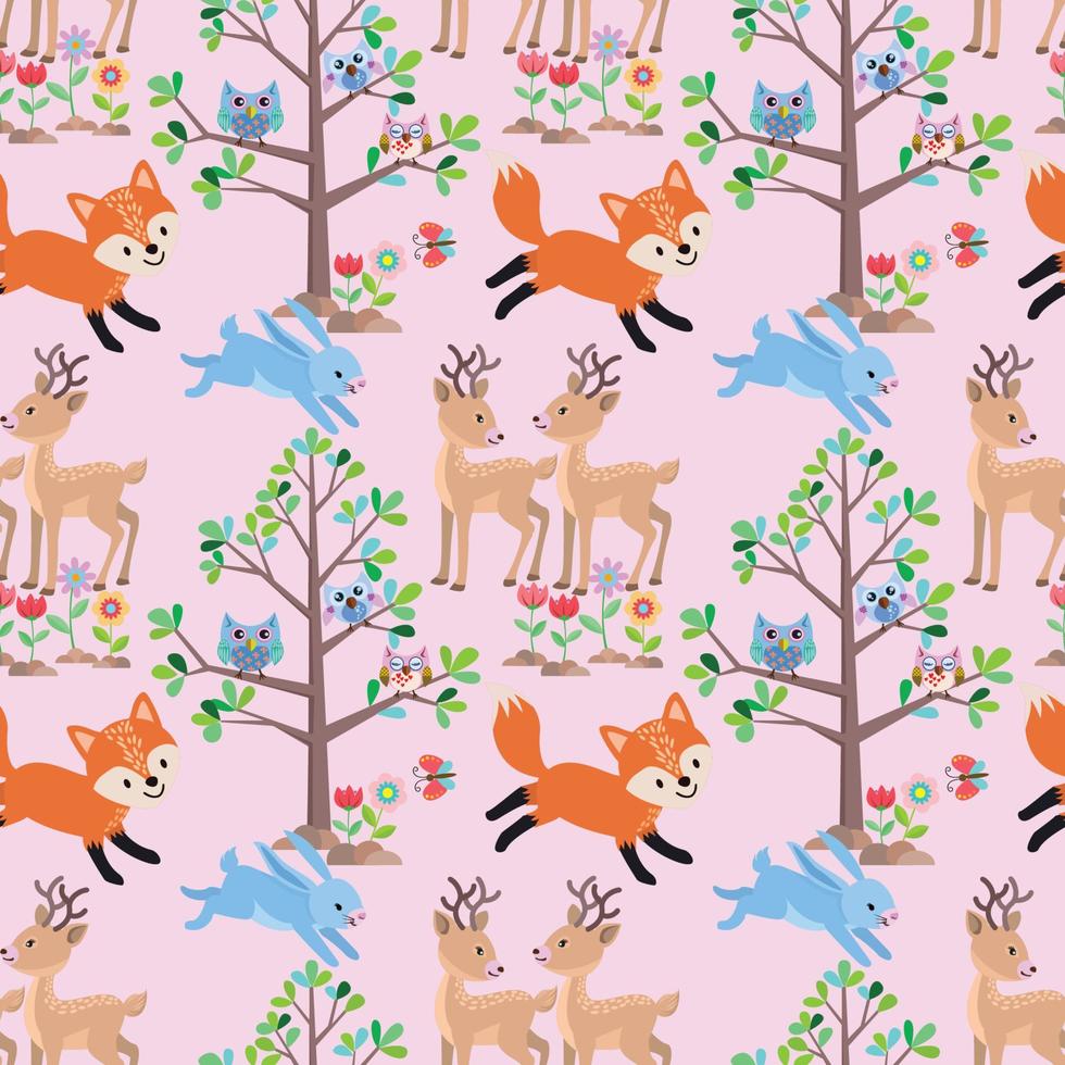 Animal in forest seamless pattern. vector