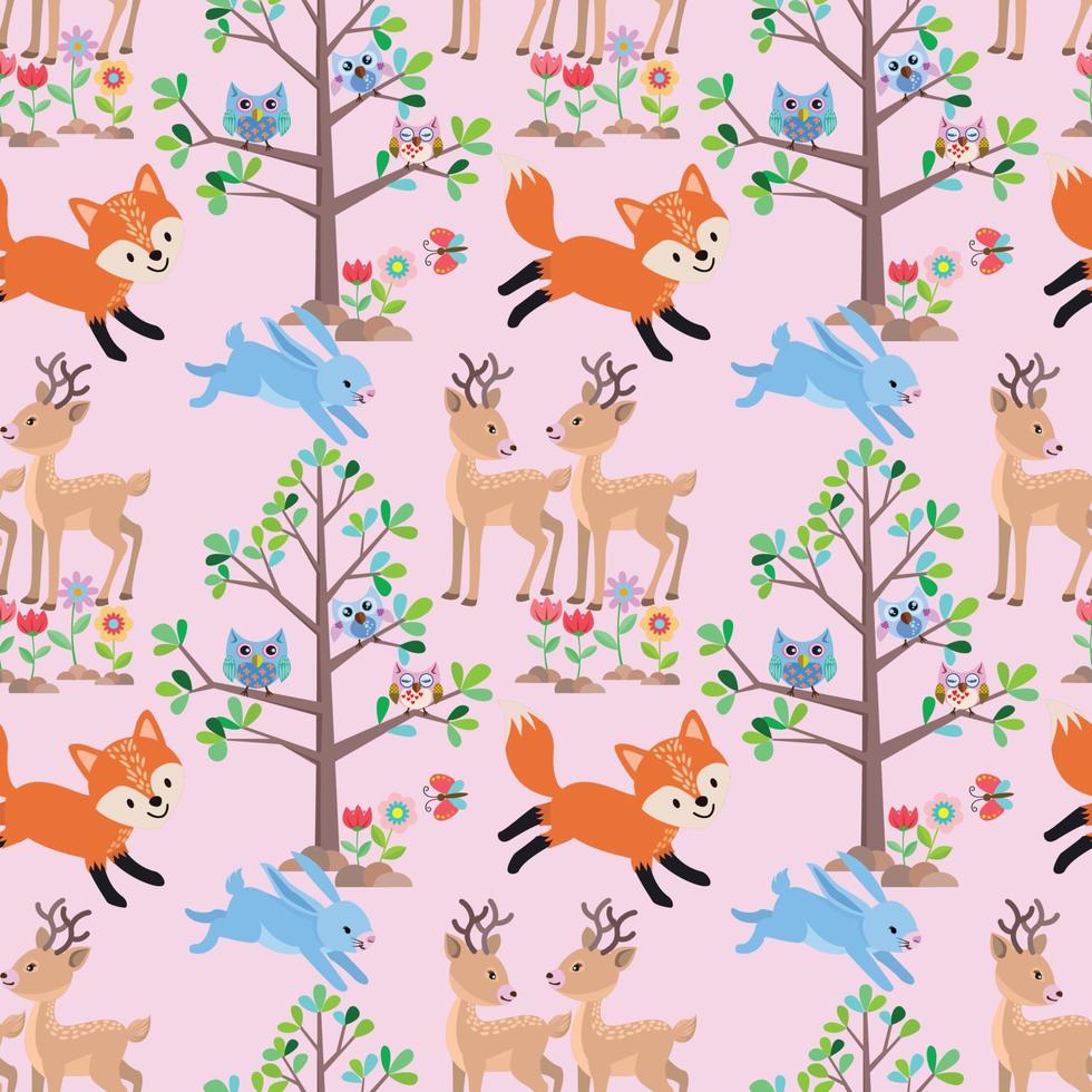 Animal in forest seamless pattern. vector