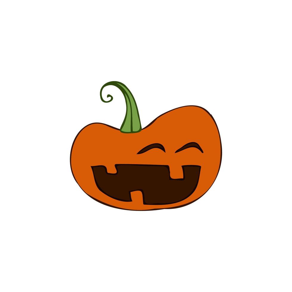 Halloween 2022 - October 31. A traditional holiday, the eve of All Saints Day, All Hallows Eve. Trick or treat. Vector illustration in hand-drawn doodle style. Pumpkin with its eyes and mouth cut out.