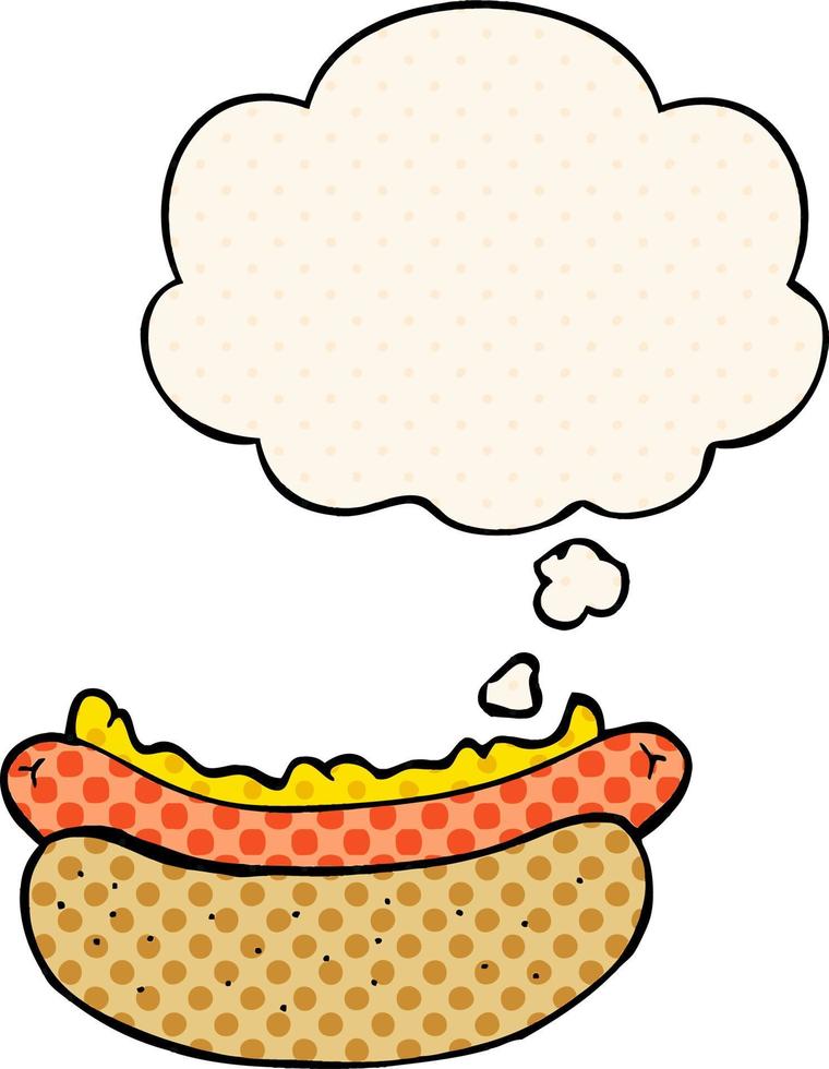 cartoon hotdog and thought bubble in comic book style vector