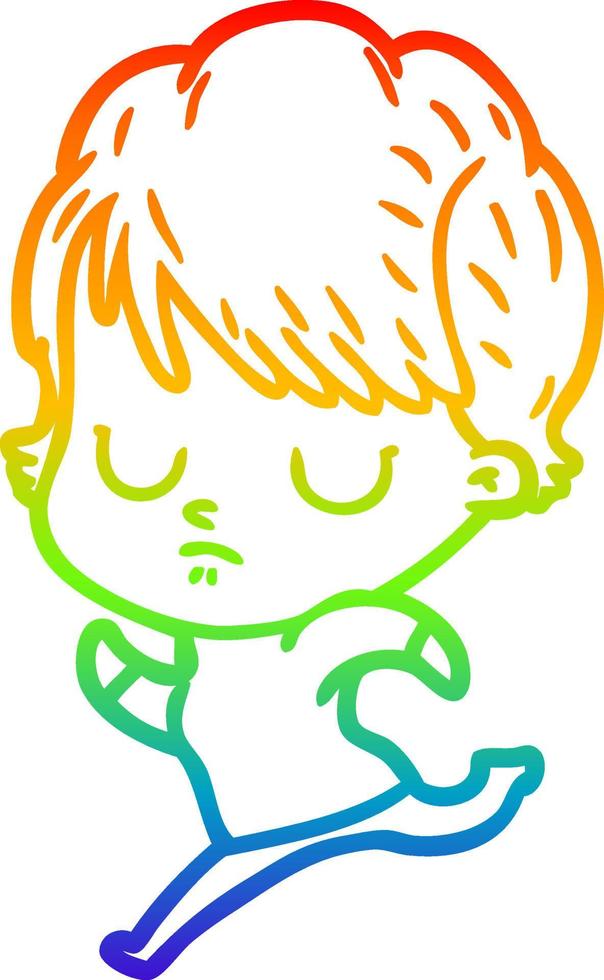 rainbow gradient line drawing cartoon woman vector