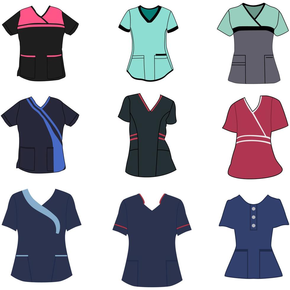 A collection of scrubs uniforms for nurses and doctors vector