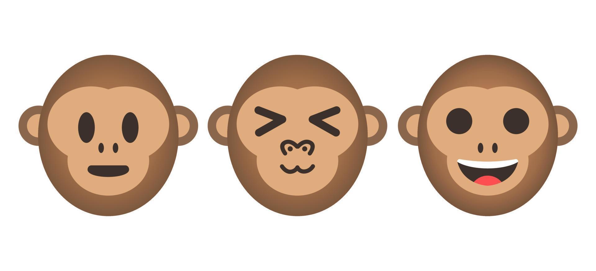 set of monkey emoticon vector illustration with confused, happy and laughing face expressions