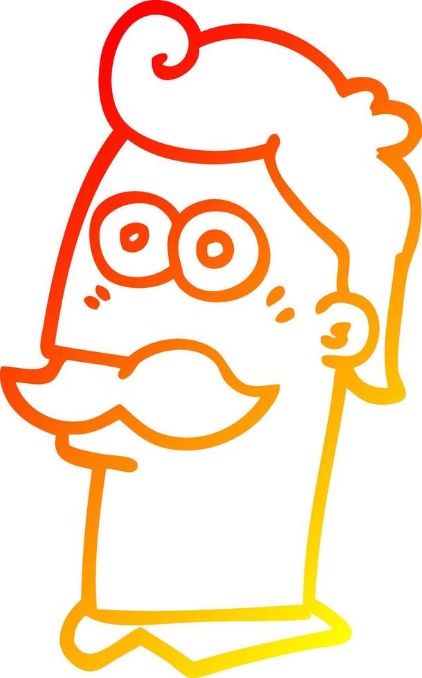 línea de gradiente cálido dibujo hombre de dibujos animados con bigote vector