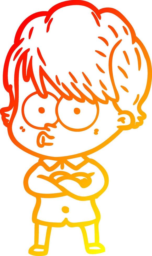 warm gradient line drawing cartoon woman vector