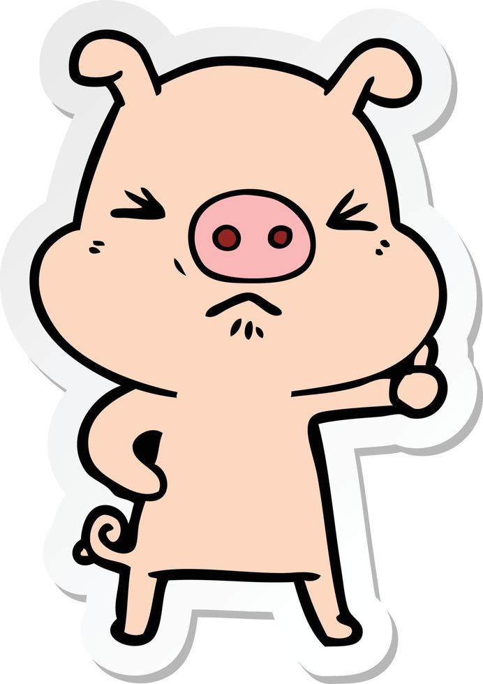 sticker of a cartoon angry pig vector