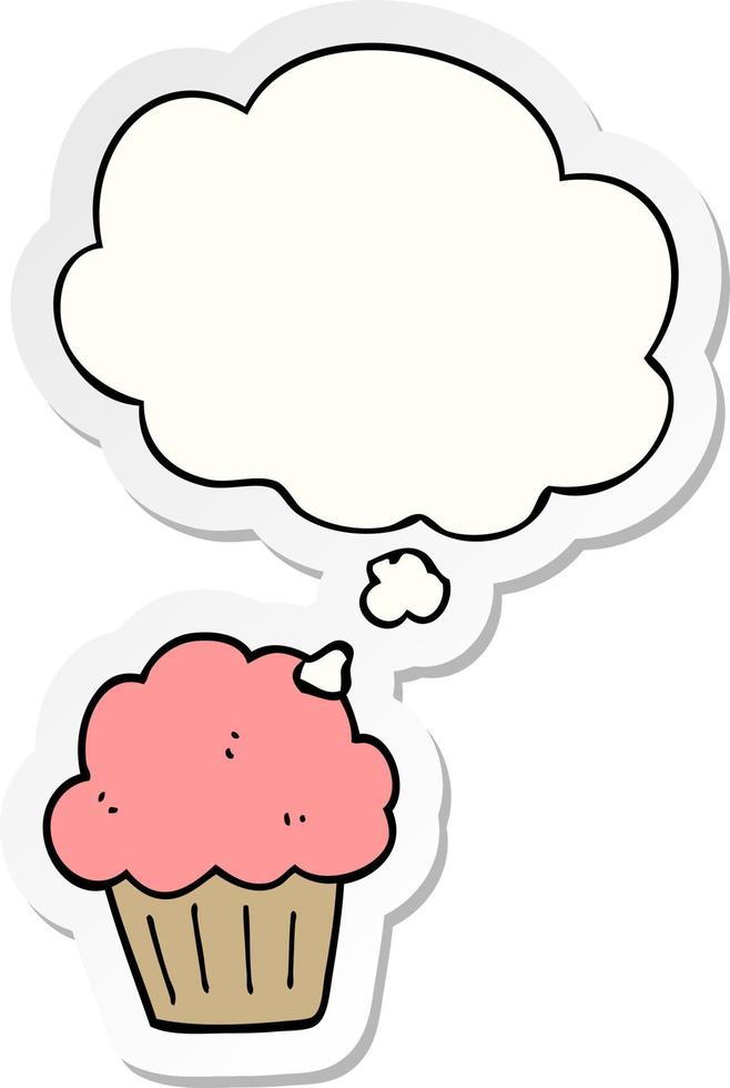 cartoon  muffin and thought bubble as a printed sticker vector