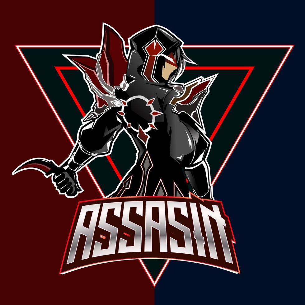 Assasin Mascot esport Logo design Editable text Effect vector