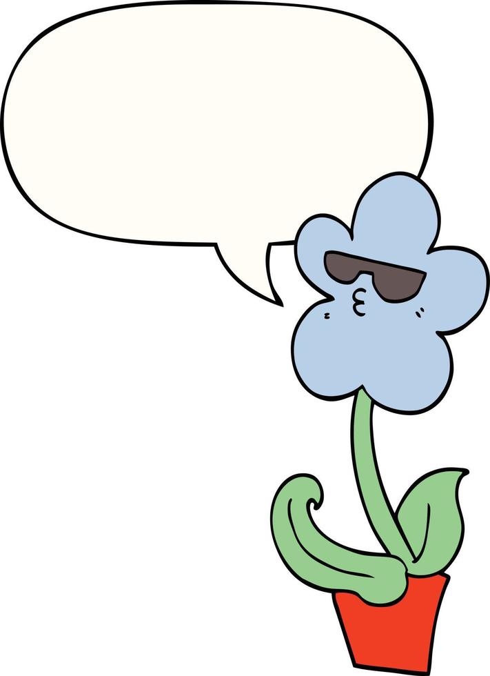 cool cartoon flower and speech bubble vector