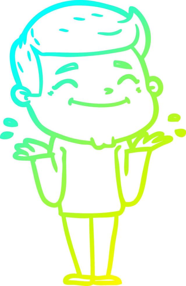 cold gradient line drawing happy cartoon man shrugging vector