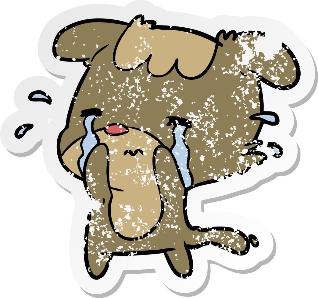 distressed sticker of a cartoon sad dog vector