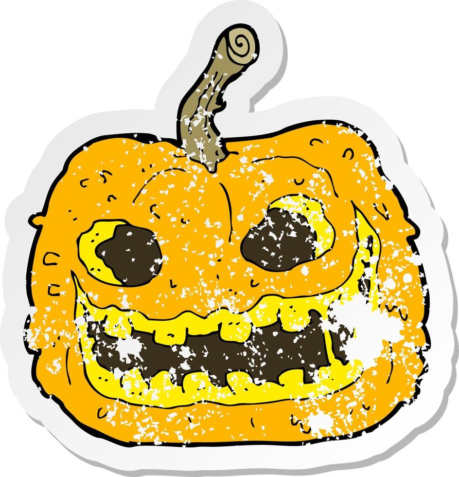 pegatina retro angustiada de una calabaza espeluznante de dibujos animados vector