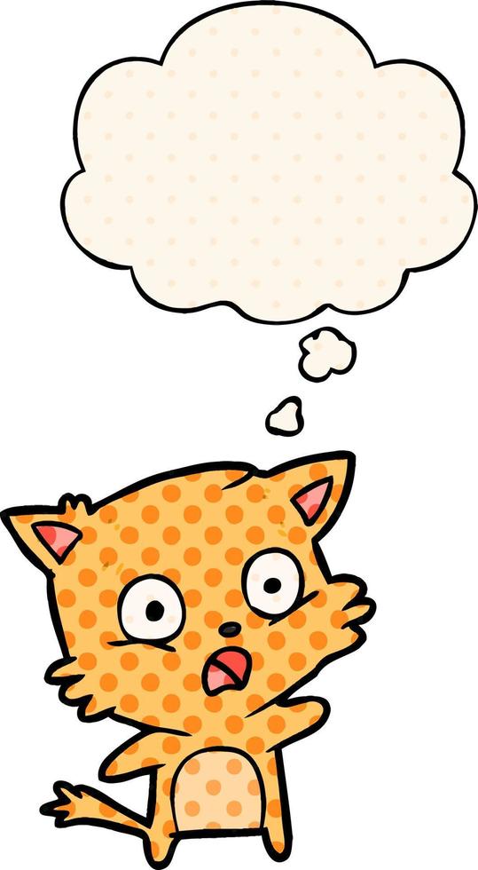 cartoon cat and thought bubble in comic book style vector