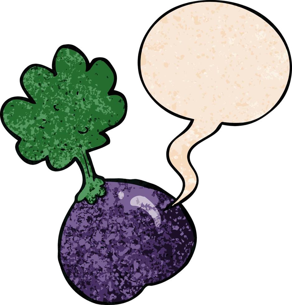 cartoon vegetable and speech bubble in retro texture style vector