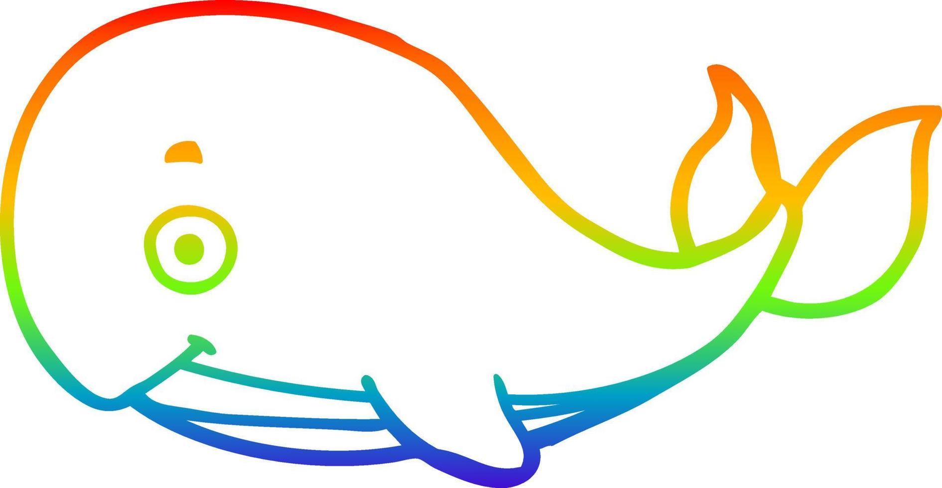 línea de gradiente de arco iris dibujo ballena de dibujos animados vector