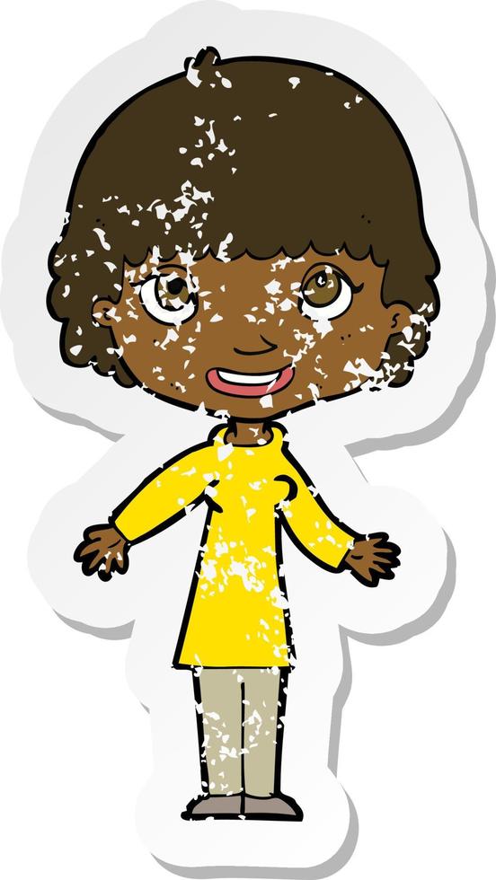 retro distressed sticker of a cartoon happy woman vector