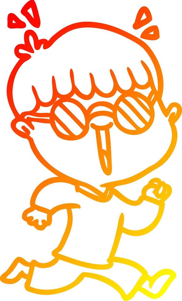 warm gradient line drawing cartoon running boy wearing spectacles vector