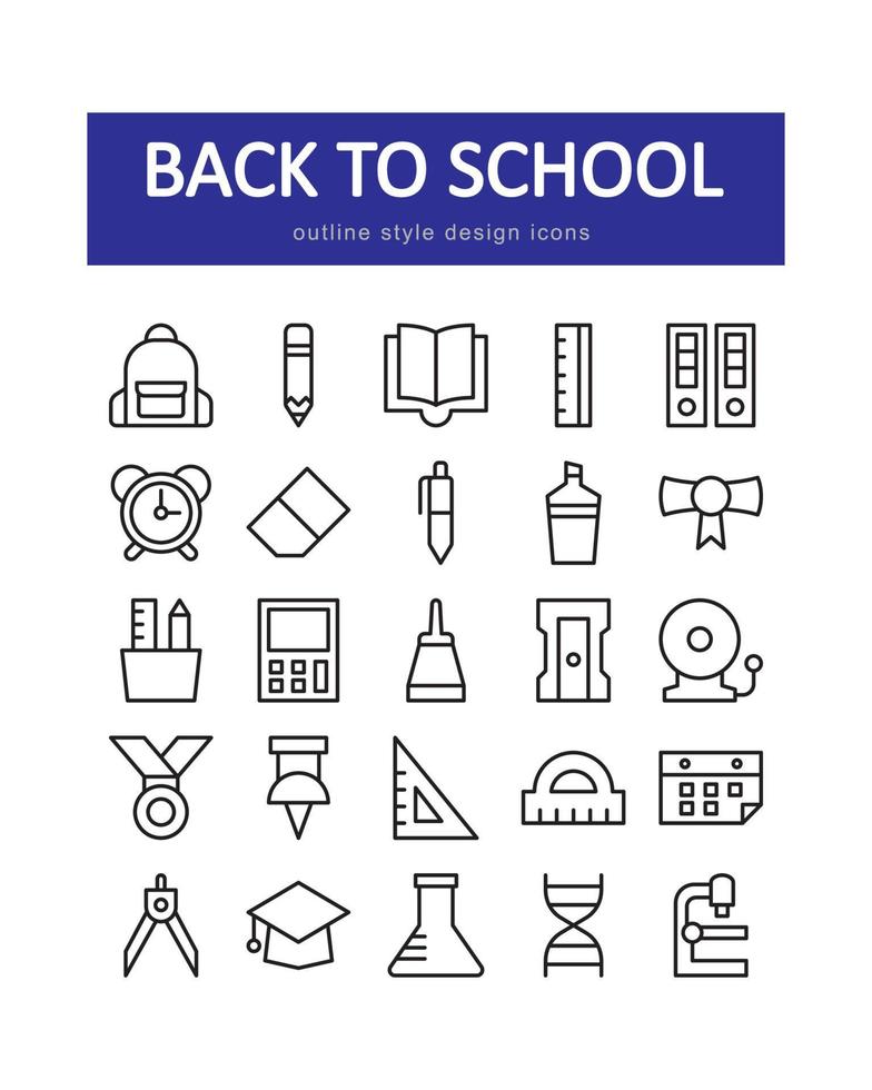 Back to school icon set. Contains such Icons as book  pencil  ruler and more. Line style design. Vector graphic illustration. Suitable for website design  logo  app  template  ui.