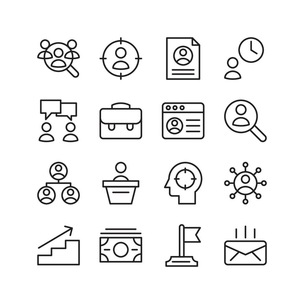 Head hunting icon set. Contains such Icons as job, recruitment, contract, and more. Line style design. Vector graphic illustration. Suitable for website design, app, template, ui. Editable stroke.