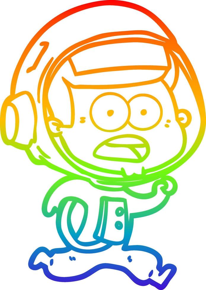 rainbow gradient line drawing cartoon surprised astronaut vector