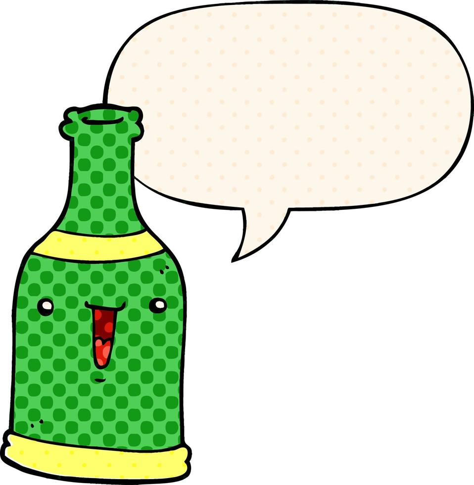 cartoon beer bottle and speech bubble in comic book style vector