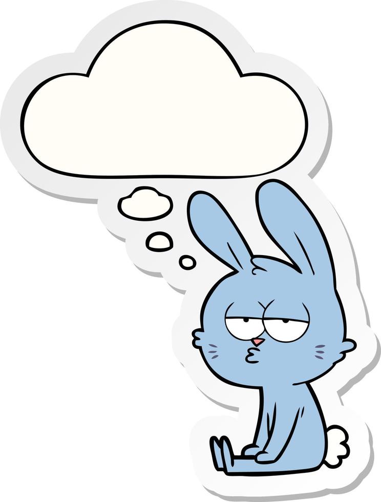 cute cartoon rabbit and thought bubble as a printed sticker vector