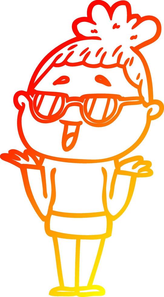 warm gradient line drawing cartoon happy woman wearing spectacles vector