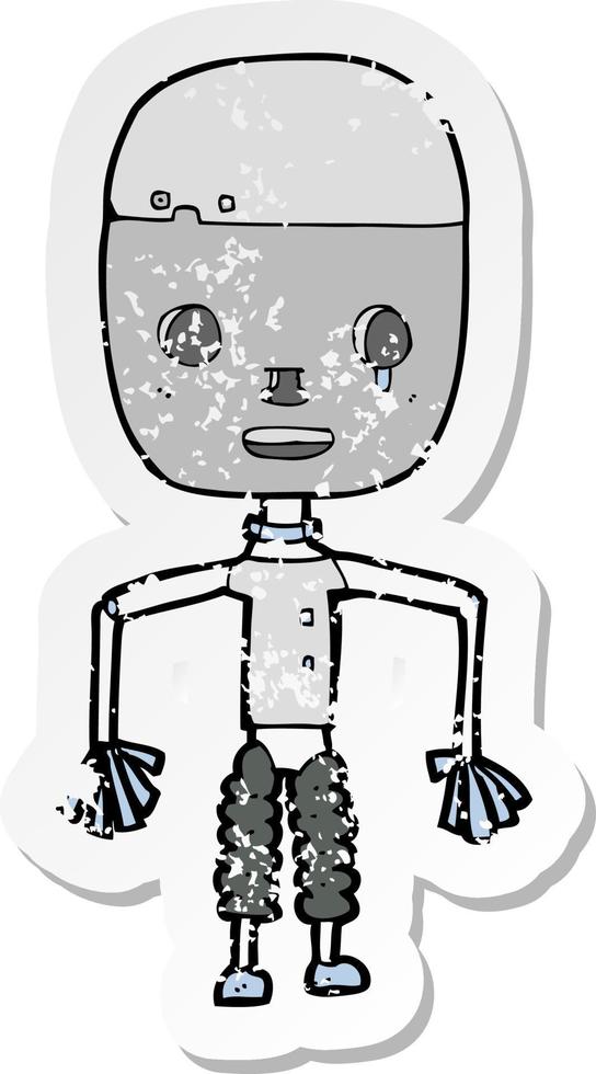 pegatina retro angustiada de un robot de dibujos animados vector