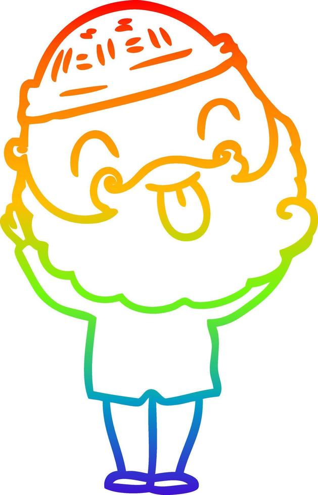 rainbow gradient line drawing man with beard sticking out tongue vector