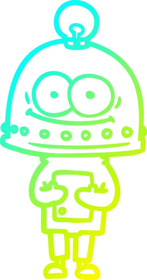 cold gradient line drawing happy carton robot with light bulb vector