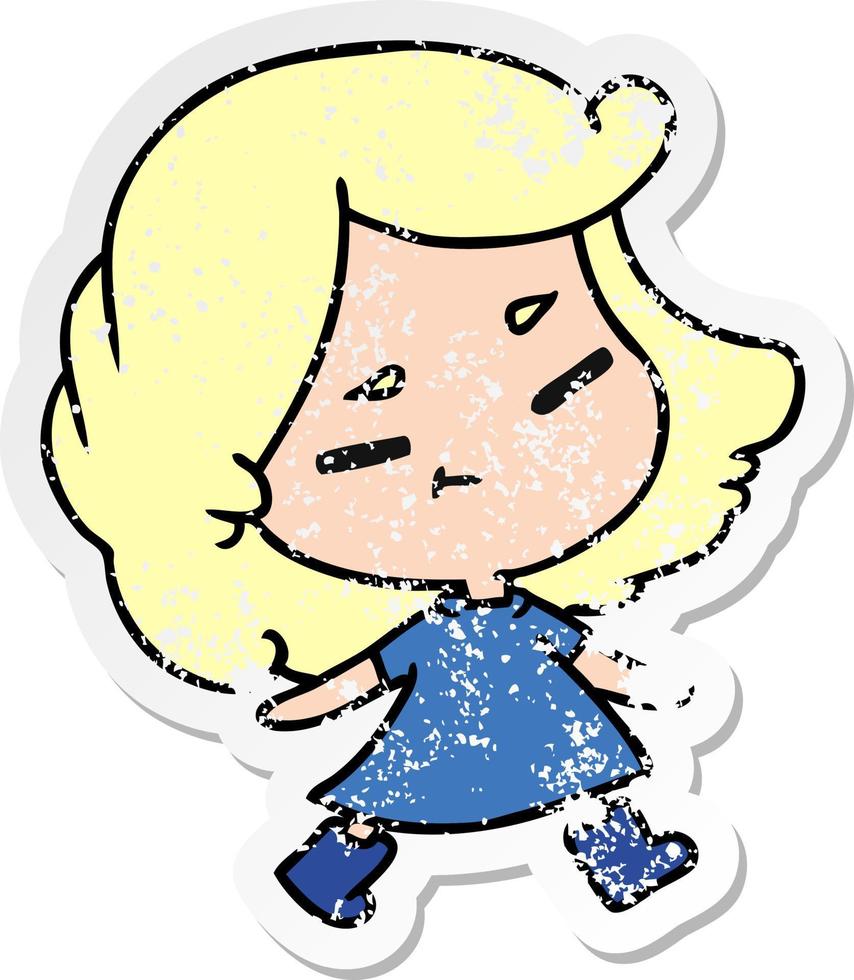 distressed sticker cartoon of a cute kawaii girl vector