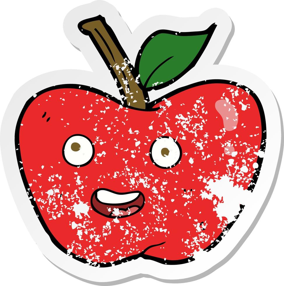 retro distressed sticker of a cartoon apple vector