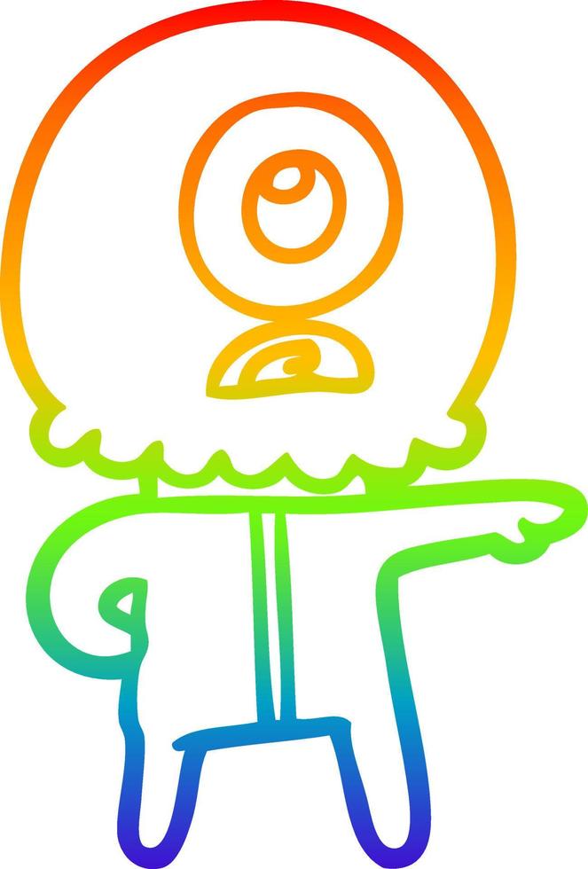 rainbow gradient line drawing cartoon cyclops alien spaceman vector