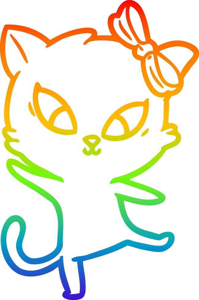 rainbow gradient line drawing cartoon cat vector