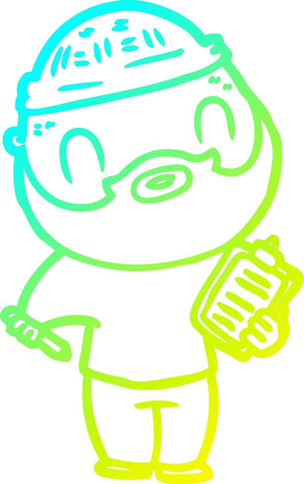 cold gradient line drawing cartoon bearded man vector