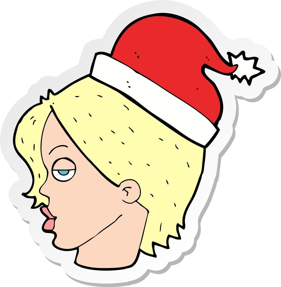 sticker of a cartoon woman wearing santa hat vector