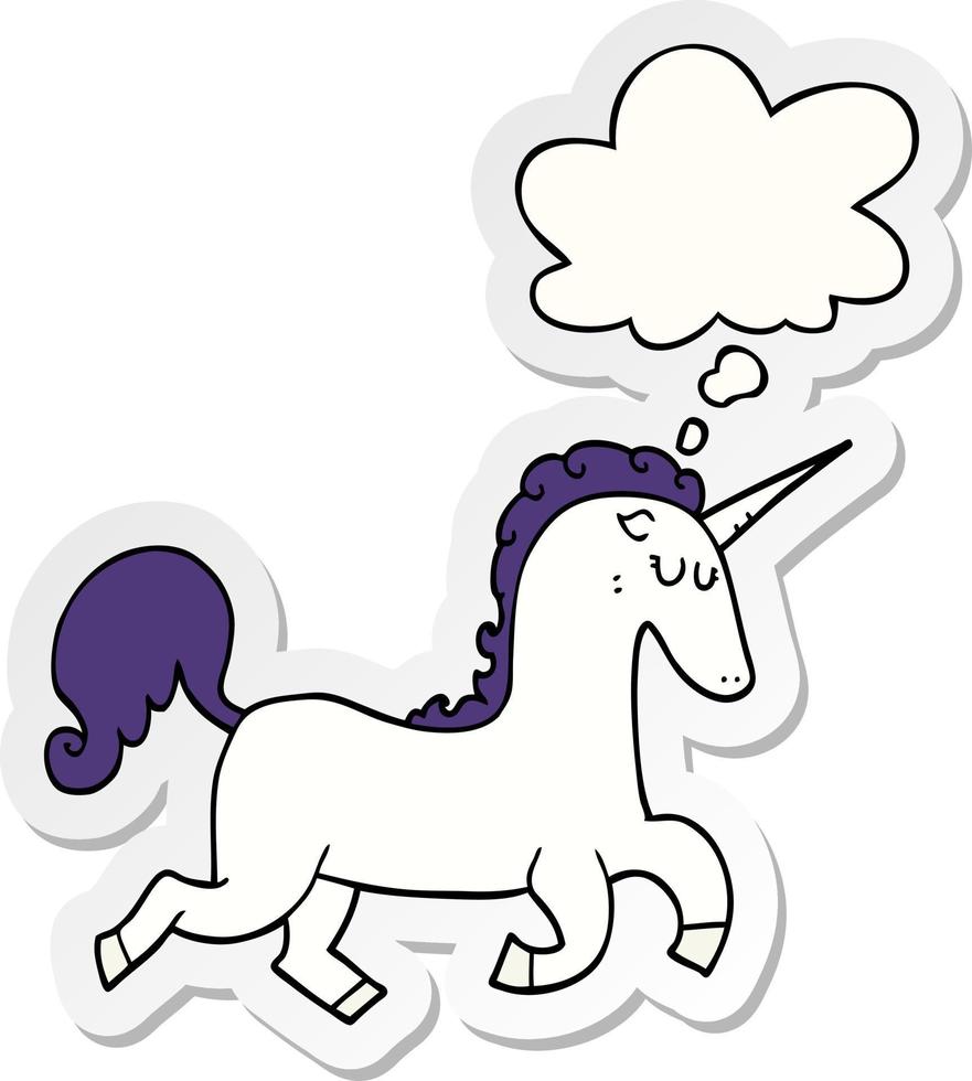 cartoon unicorn and thought bubble as a printed sticker vector
