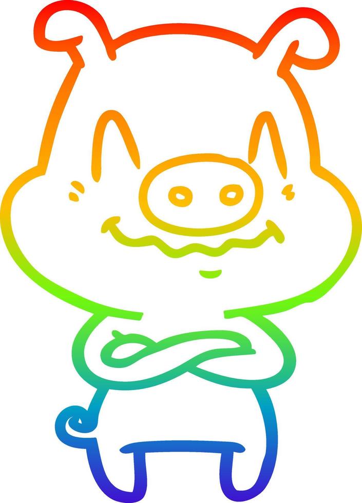 rainbow gradient line drawing nervous cartoon pig vector