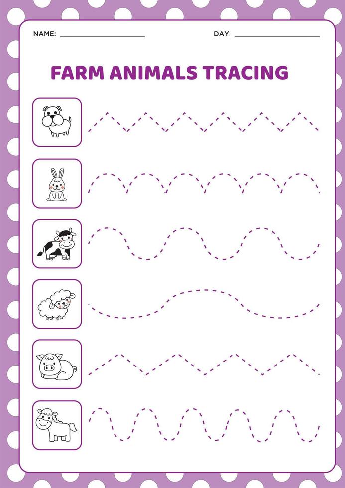 Farm animals tracing worksheet vector