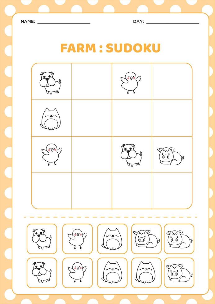 Sudoku de animales de granja vector