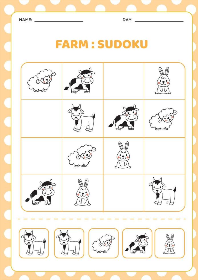 Sudoku de animales de granja vector