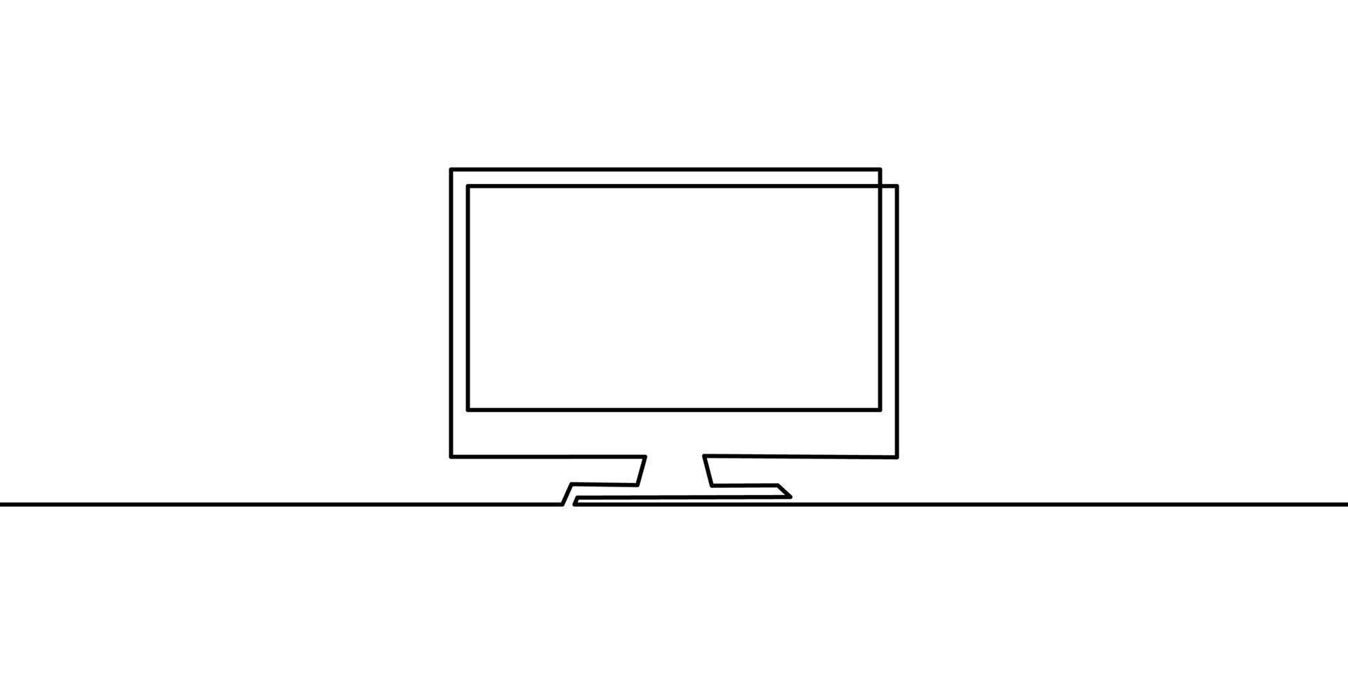 Continuous line drawing of computer on white background. vector